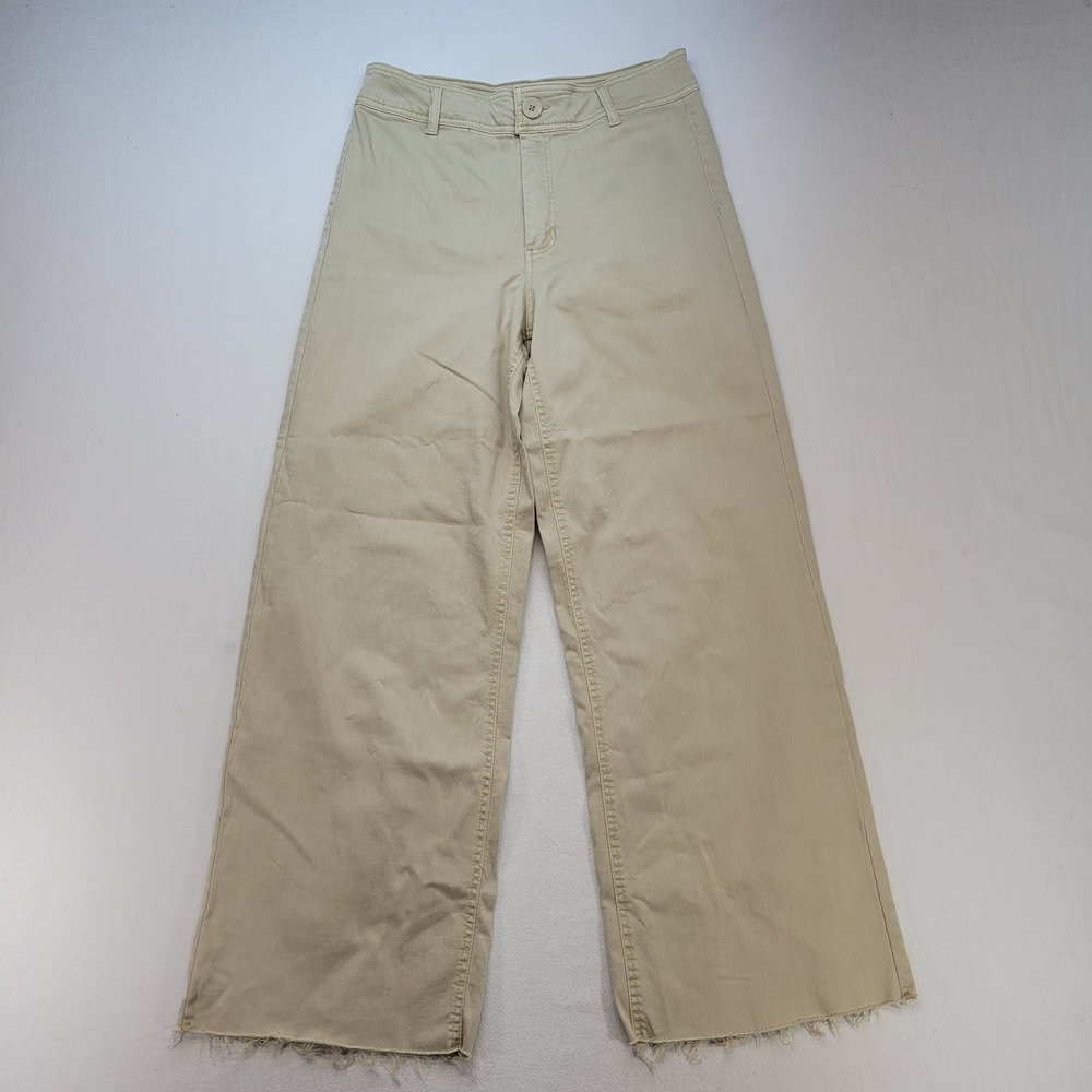Oat New York Wide Leg Flare Jeans in Light Beige